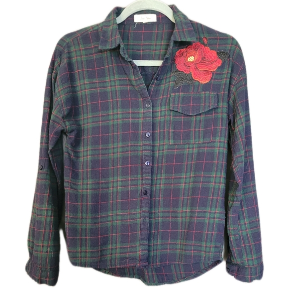 Love Notes Flannel Size Small Blue Green - Picture 2 of 5